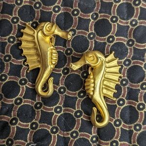 Bob Mackie 1980's Seahorse Gold Tone Clip Earrings